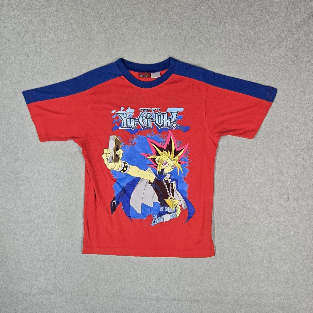 VINTAGE Yu-Gi-Oh! Men Shirt S Red 1996 Yugi Ringer Colorblock Short Sleeve